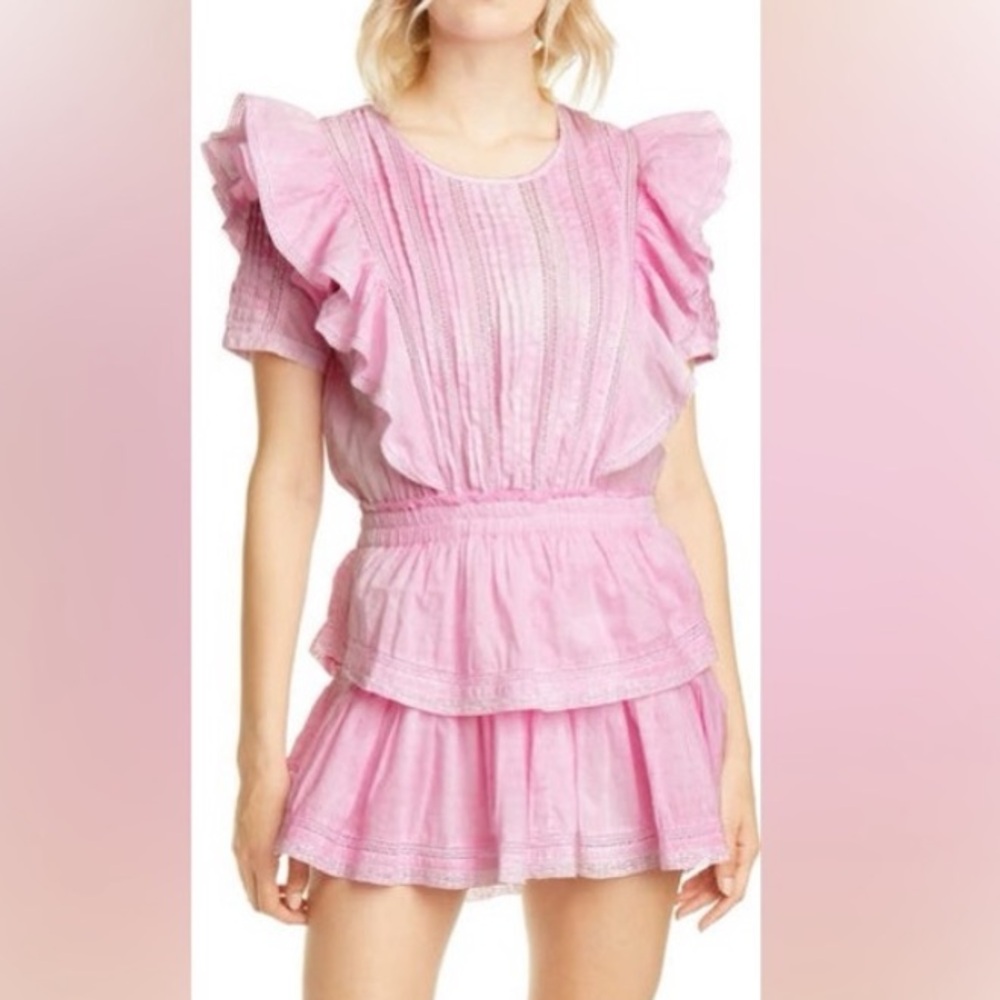 LoveShackFancy Pink Natasha Ruffle Mini Dress